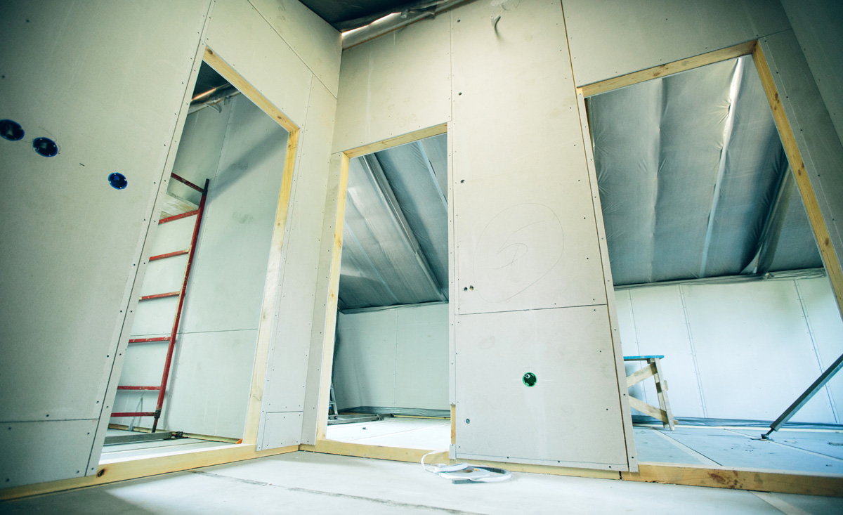 The inside of an unfinished house that is under construction
