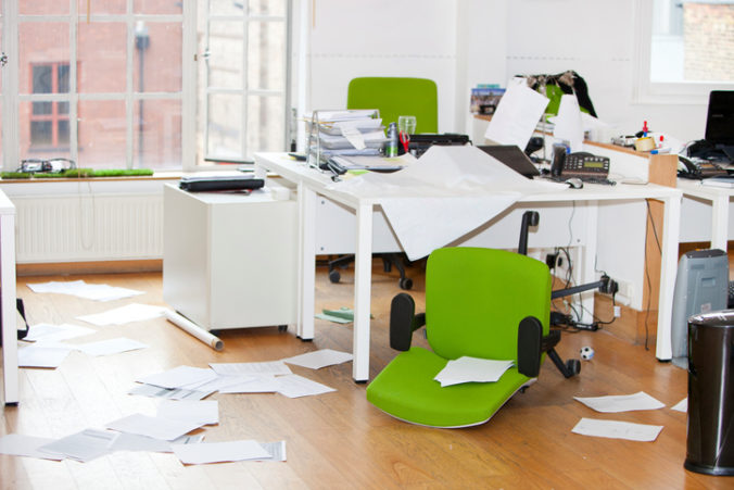 Close up view of ransacked office