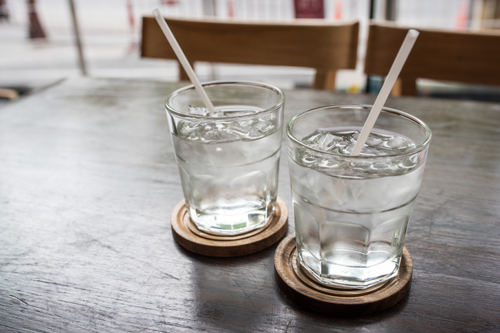 Glass of water on a table in a restaurant