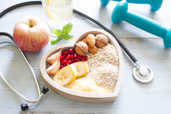 Healthy food in heart and water diet concept