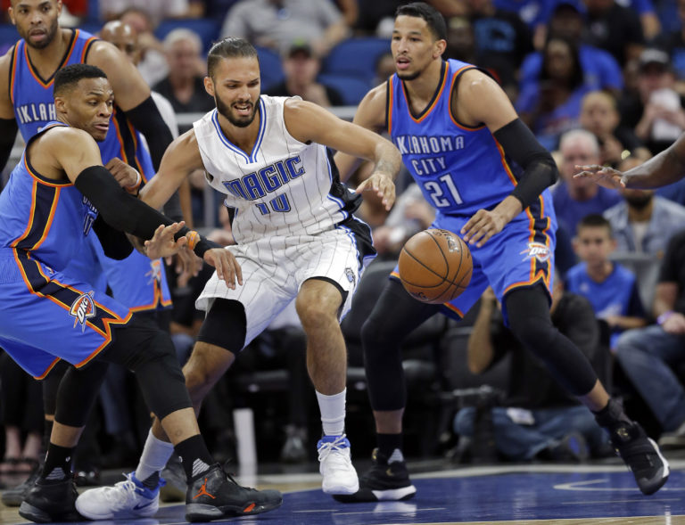 Russell Westbrook, Evan Fournier. Andre Roberson