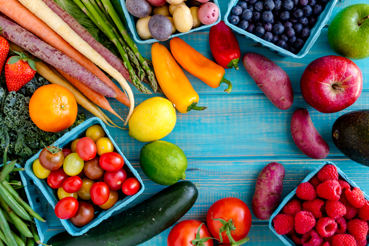 Assorted Fruits and Vegetables Background