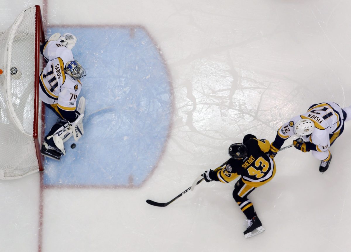 Juuse Saros, Conor Sheary, Mike Fisher