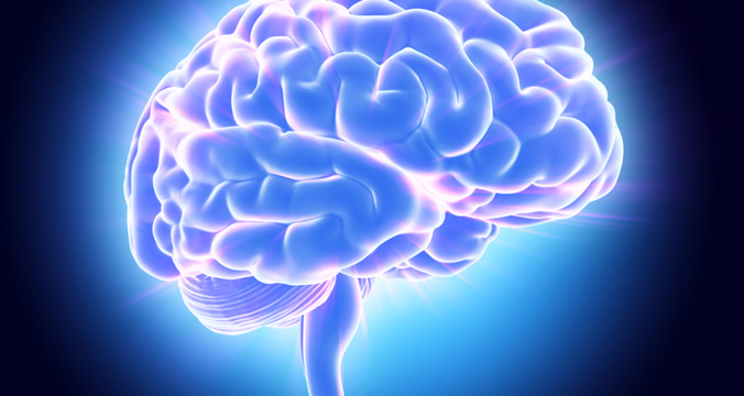 3D illustration of bright blue brain.