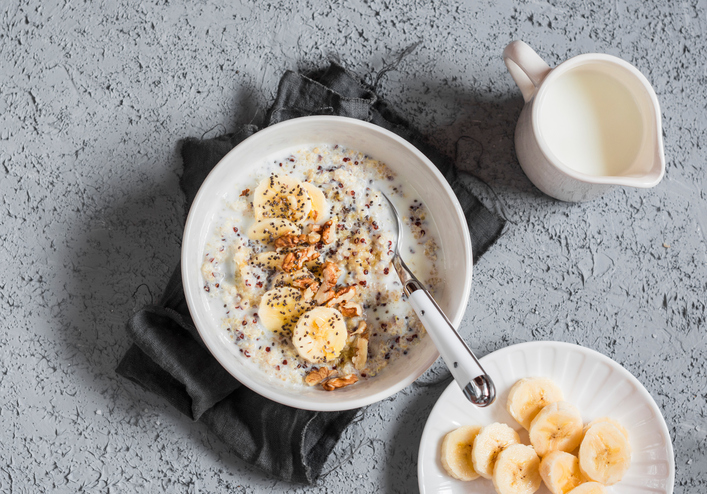 Coconut milk sweet quinoa porridge. Healthy breakfast