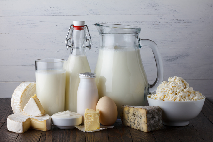 Dairy products on wooden table