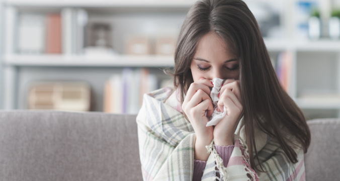 Sick woman with flu