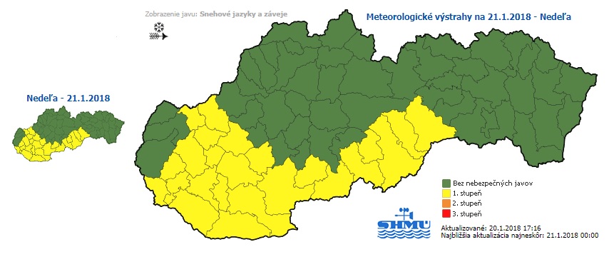 Výstraha, snehové jazyky, záveje