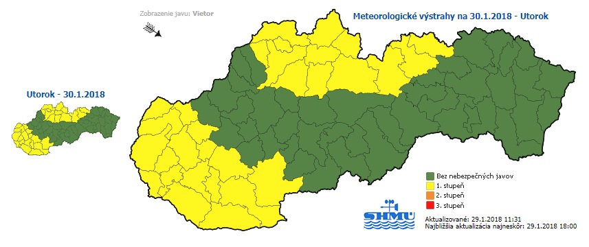 Výstraha, vietor, utorok