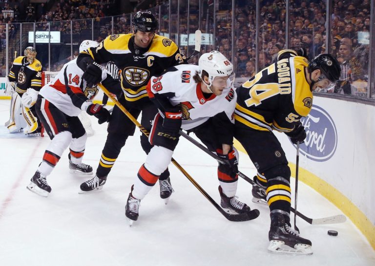 Mike Hoffman, Zdeno Chára, Adam McQuaid