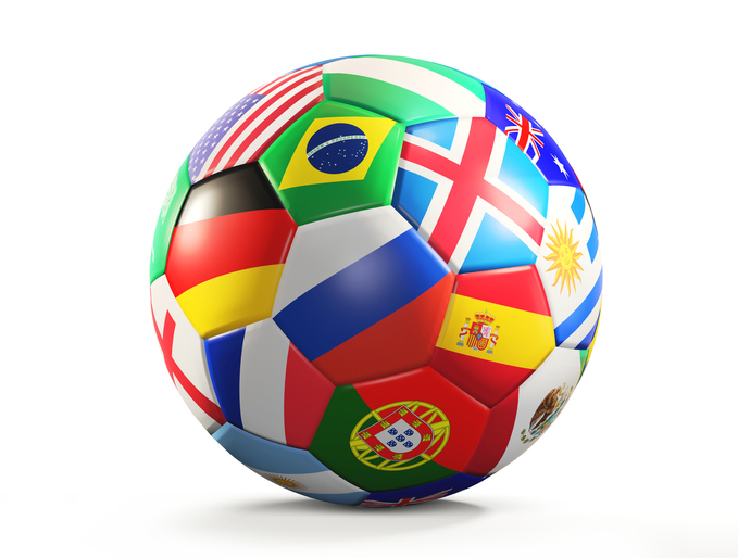 Soccer ball with flags design 3d rendering isolated