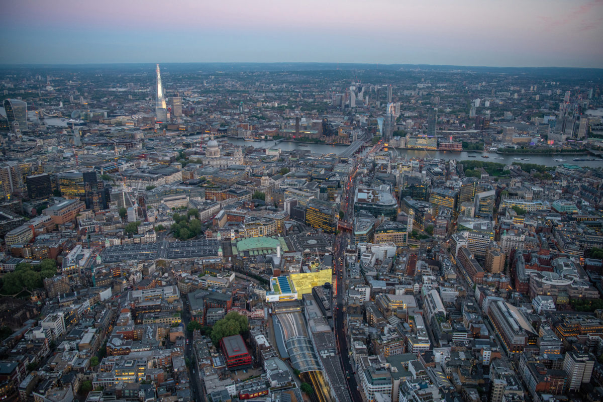 Dusk aerial view, London