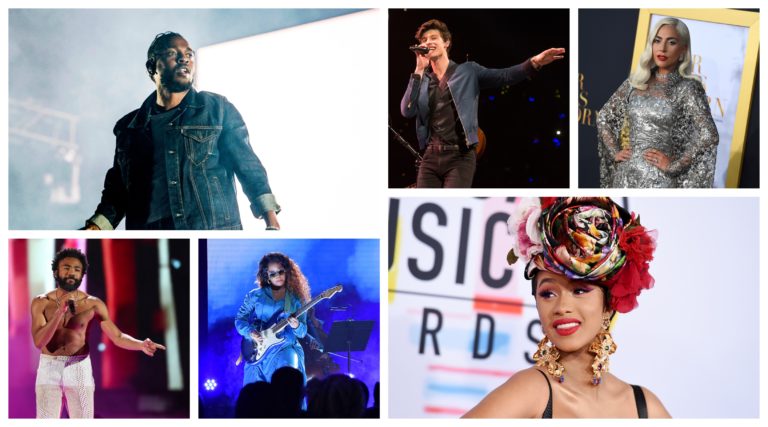 Kendrick Lamar, Shawn Mendes, Lady Gaga, Childish Gambino, H.E.R., Cardi B
