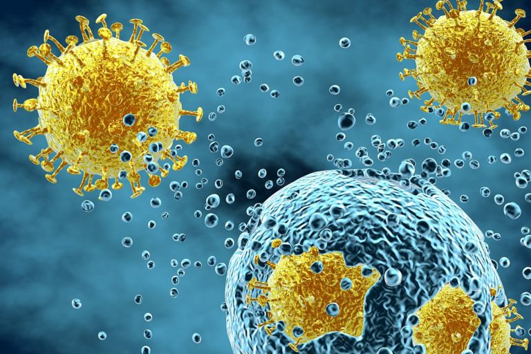 Viral infection disease attacking cell abstract idea illustration.