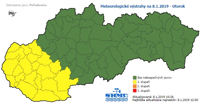 výstraha, prvý stupeň, poľadovica