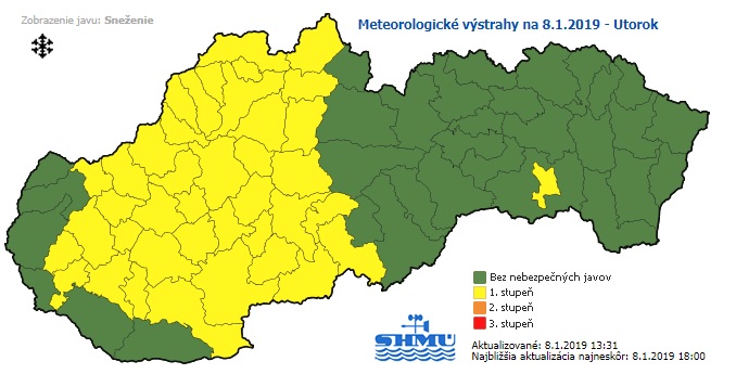 výstraha, sneženie