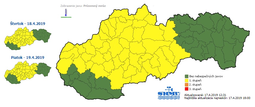výstraha, prízemný mráz, SHMÚ