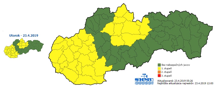 výstraha, vietor, utorok