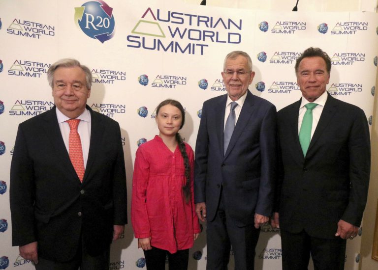 Greta Thunberg, Antonio Guterres, Alexander Van der Bellen, Arnold Schwarzenegger
