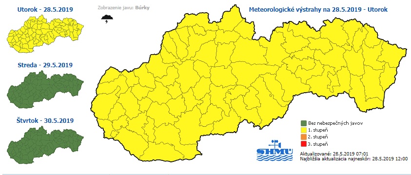 výstraha, búrky, SHMÚ