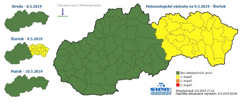 výstraha, prízemný mráz