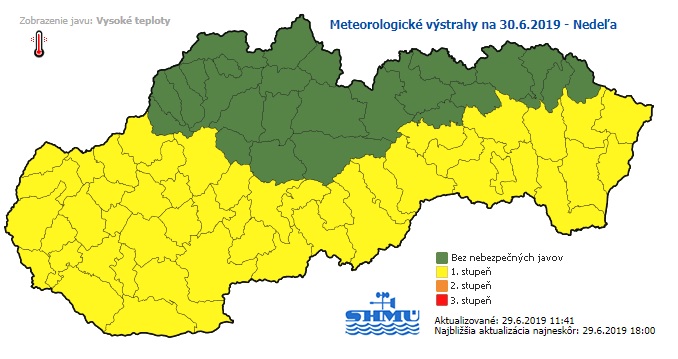 výstraha, vysoké teploty, nedeľa
