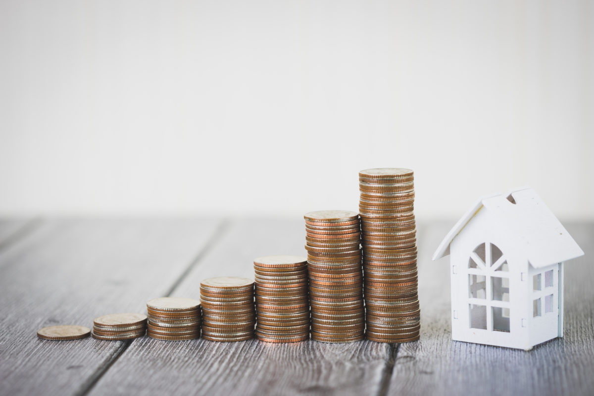 Money of coin stack step up growing growth with model white hous