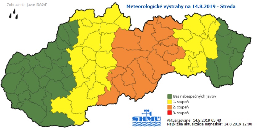 shmu, výstraha, dážď