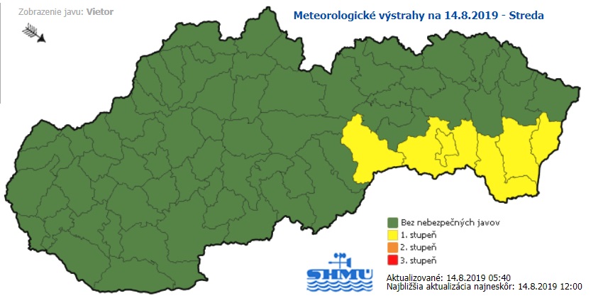 shmu, výstraha, vietor