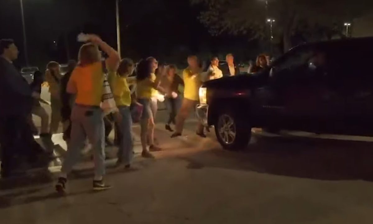Auto, demonštranti