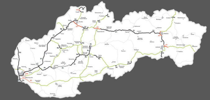 Mapa diaľničnej siete na Slovensku