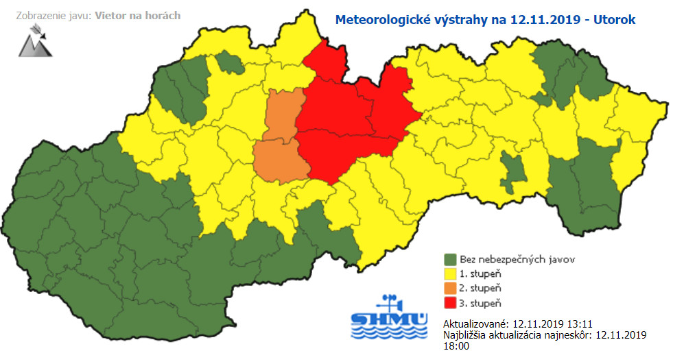 Silný vietor, víchrica, SHMÚ