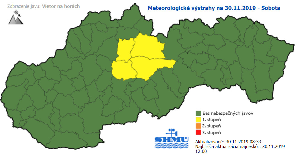 Vietor na horách, výstrahy, SHMÚ