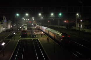 Night view of railway station in a city Kremenchug