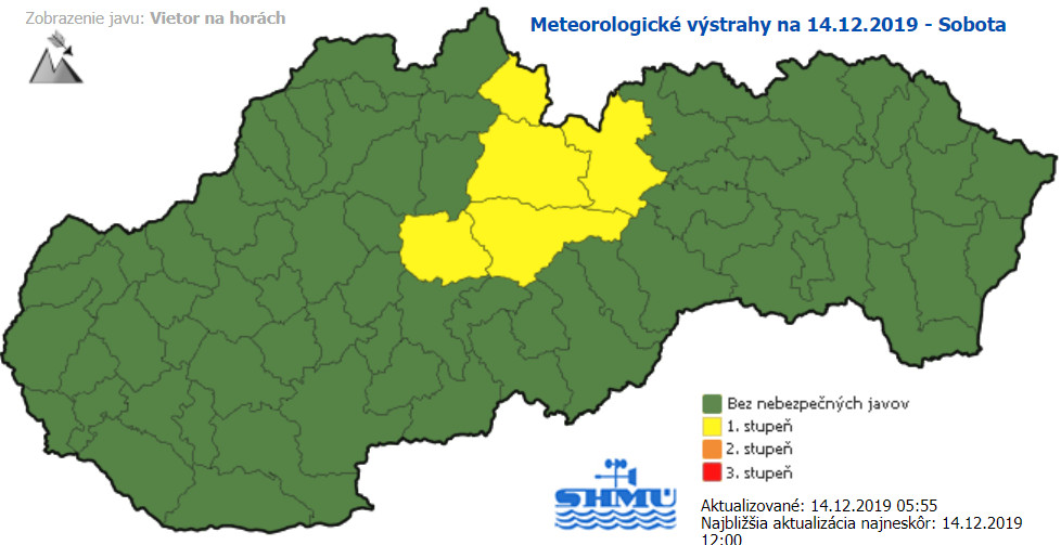 Výstrahy, vietor na horách