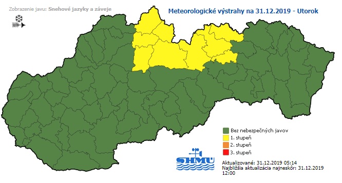 Výstraha, snehové jazyky, záveje