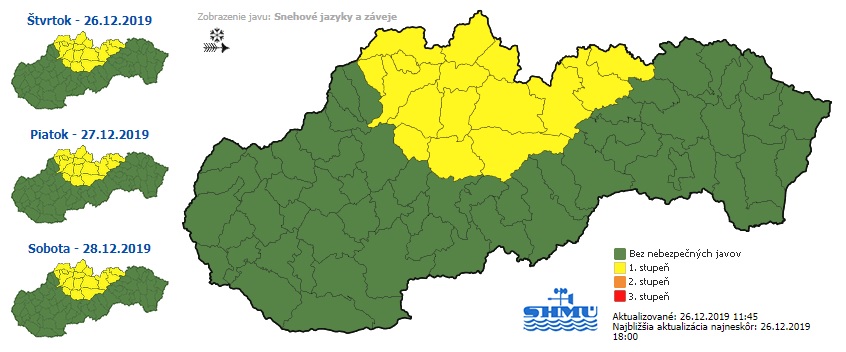 Výstraha, snehové jazyky, záveje