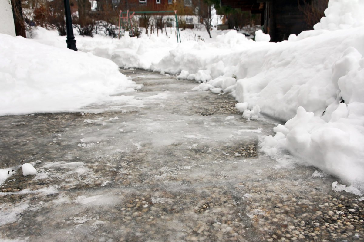 Black ice on a walkway