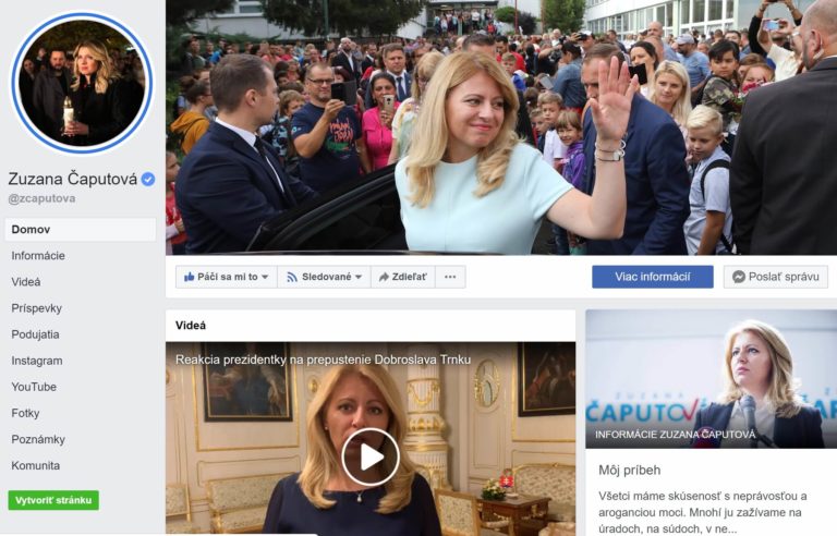 Facwbook prezidentky Zuzany Čaputovej