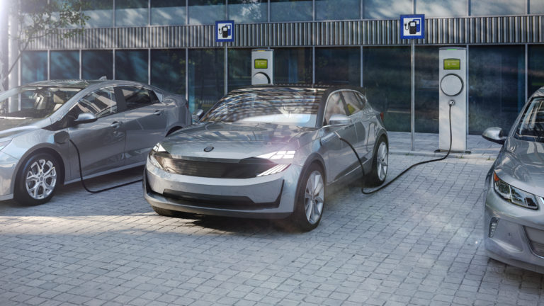 Electric suv of the future charging electricity with public charger