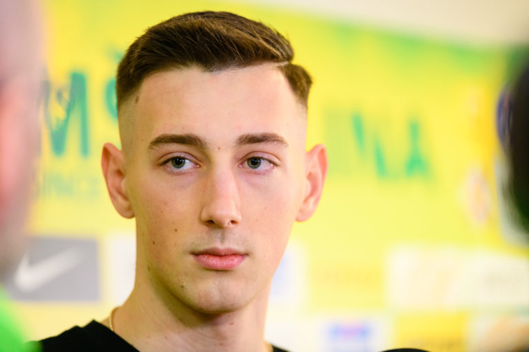 Futbalista Róbert Boženík počas brífingu pri príležitosti začiatku spoločnej zimnej prípravy fortunaligového futbalového klubu MK ilina. ilina, 7. január 2020.