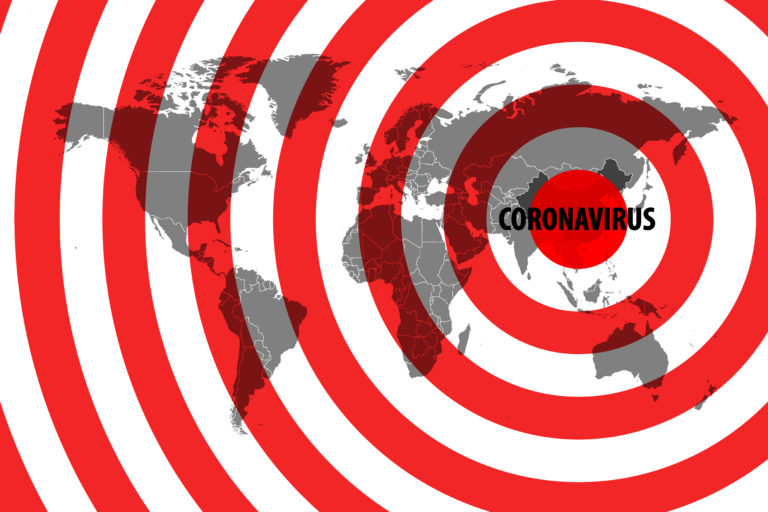 Illustration of the spread of a new coronavirus from China around the world