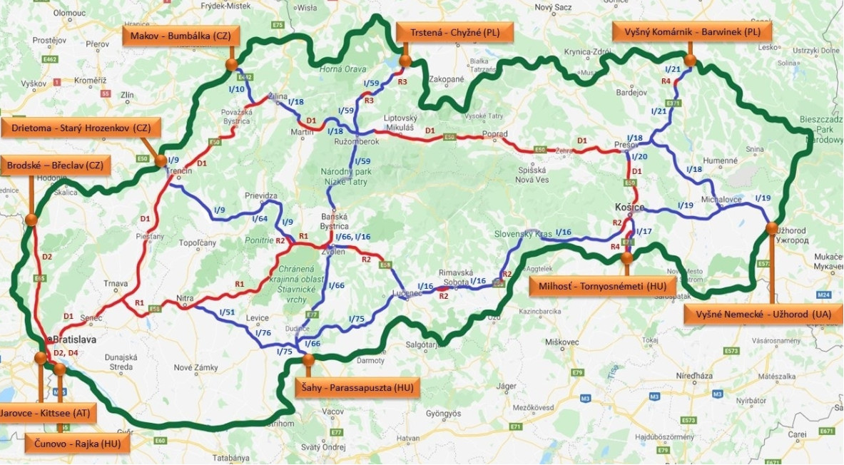 Mapa prejazdných úsekov ciest