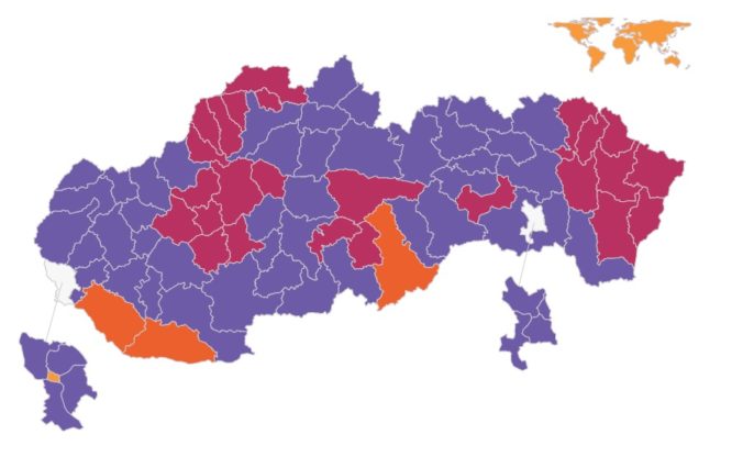 Mapa Slovenska, parlamentné voľby 2020