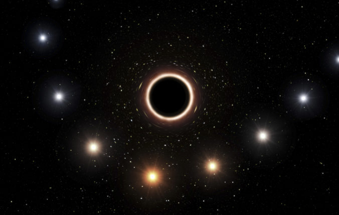Ilustrácia sfarbenia hviezdy S2 pri pohybe okolo čiernej diery.