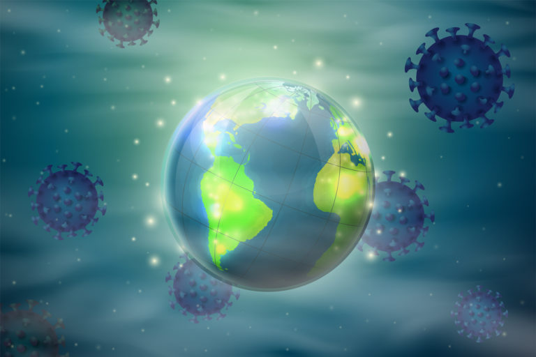 Vector macro abstract world around corona virus