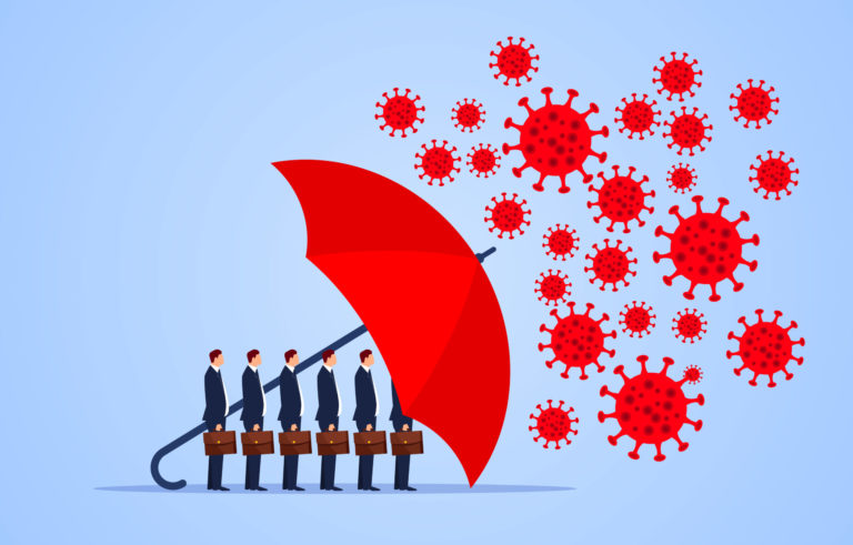Red umbrella protecting merchants immune novel coronavirus pneumonia infection