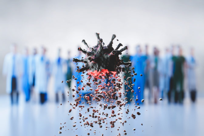 Coronavirus defeated by doctors and scientists. Virus breaking up into pieces