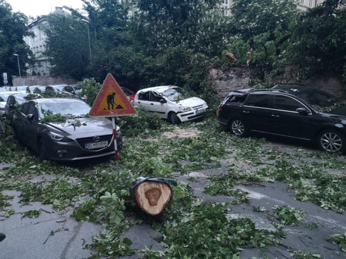 Padnutý strom zničil zaparkované autá, mestská časť majiteľov odškodní