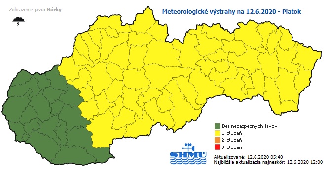 Výstraha, búrky, SHMÚ, piatok